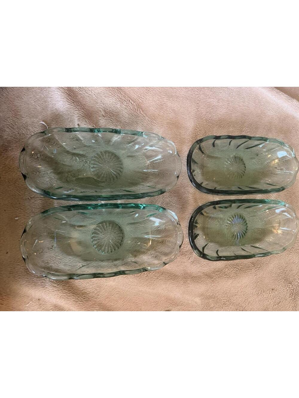 Anchor Hocking Blue Green Glass 8" Tray Dish Set Of 4
